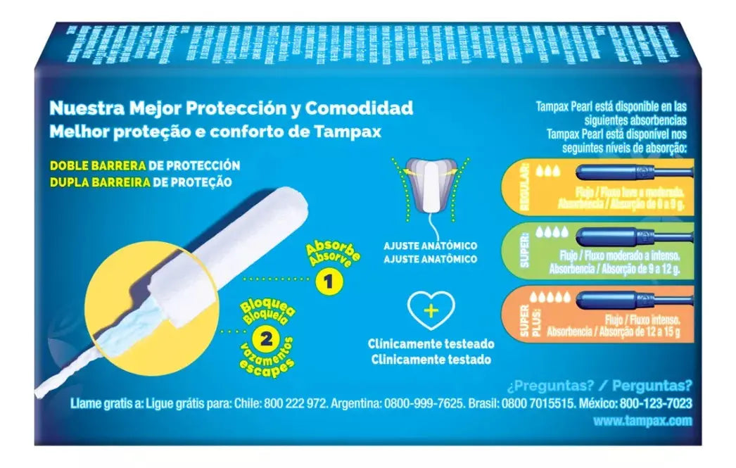 8 Tampones Tampax Pearl Regular Aplicador Plástico - P&amp;G - detalle