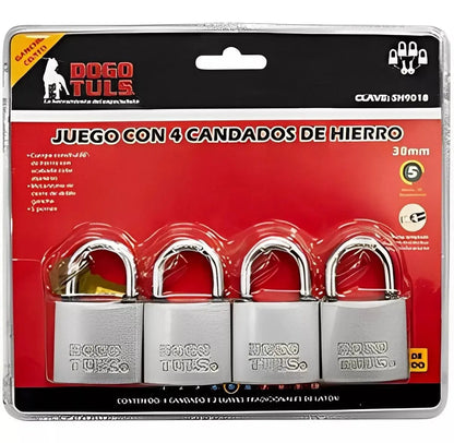 Juego 4 Candados Hierro 38mm Gancho Corto Nivel 5 Dogotuls - Dogotuls - vista lateral