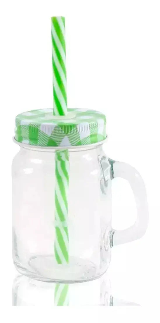 12 Mason Jars 4oz Mini Con Asa Frasco Tarro Vaso Tapa Popote - Vittori - uso