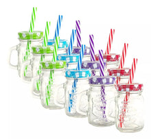 12pz Frasco Mason Jar Grabado 480ml Tapa Popote Vidrio Color - URREA - detalle