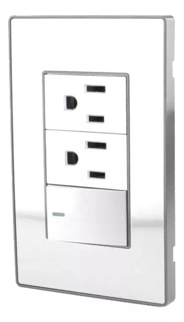 Placa Apagador Contacto Doble Sanelec Modelo Cordoba 4638 - Sanelec - detalle