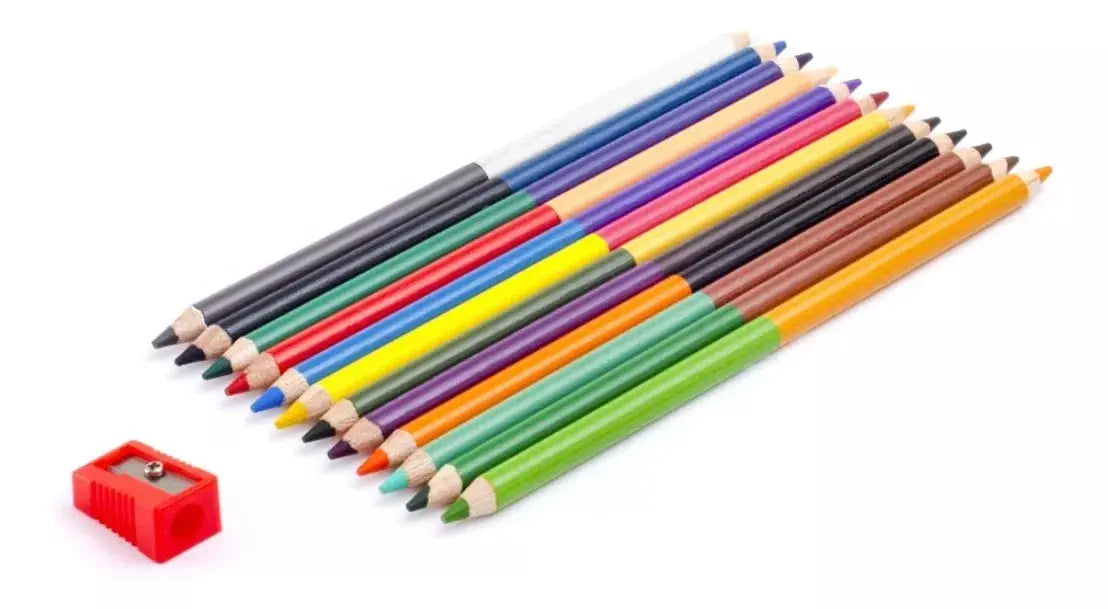 Caja 12 Lápices Bicolores Redondos 4mm Mina Gruesa Metalicos - Bic - vista lateral