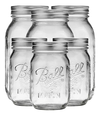 6pz Mason Jars Ball Vidrio Boca Regular 473 Ml 946 Ml - Coveme - vista trasera
