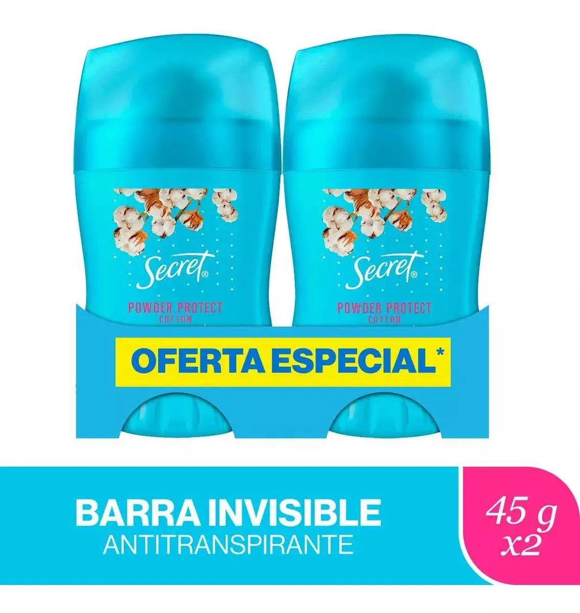2 Pz Antitranspirante Barra Secret Powder Cotton Protect 45g - KCTS