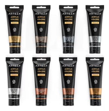Set 8 Pinturas Acrilicas Tubos 120ml Tono Metales Arteza - Arteza - vista trasera