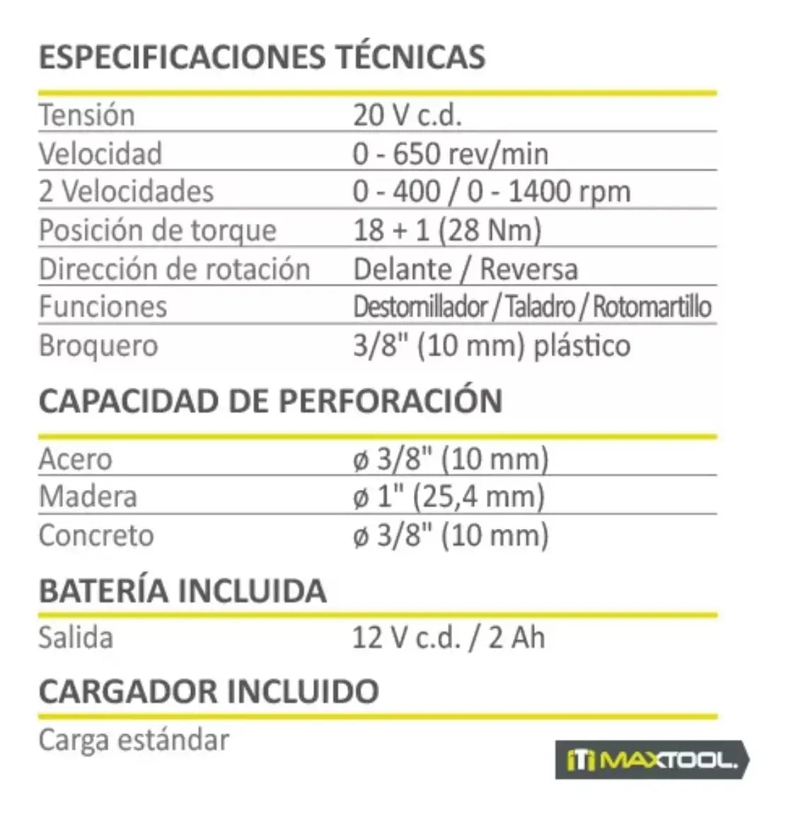 Rotomartillo Inalámbrico 1/2 Maxtool 20v 400-1400 Rpm Negro - Aksi - vista lateral