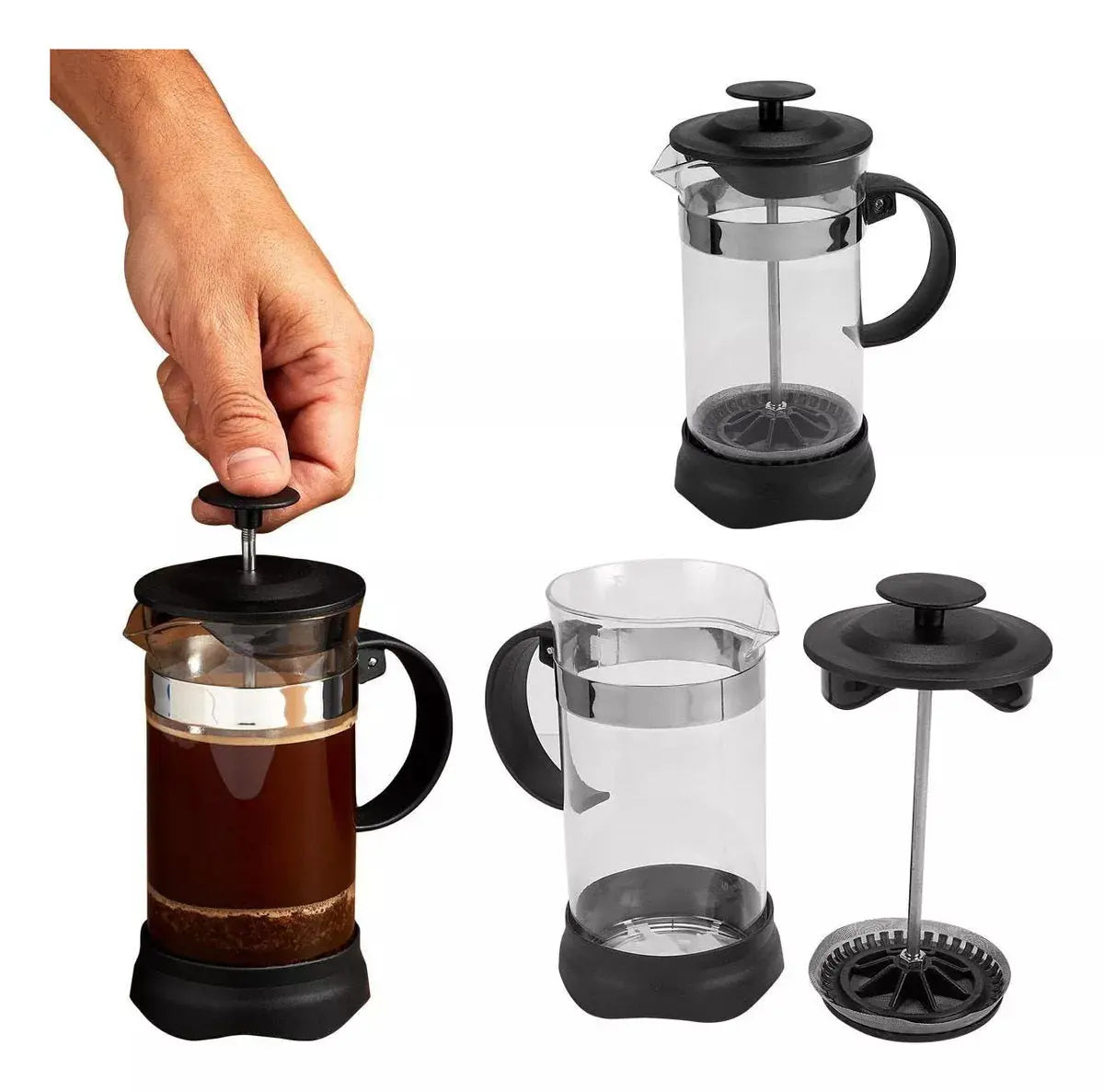 6 Pzs Cafetera Prensa Francesa 350ml Vidrio Embolo Cafe Te - Drink Lab - vista lateral