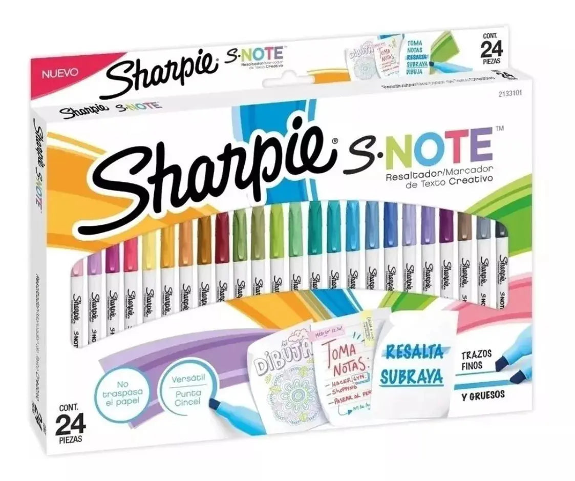 Marcatextos Sharpie S Note Punta Cincel Tonos Pastel 24 Piezas - Sharpie - detalle