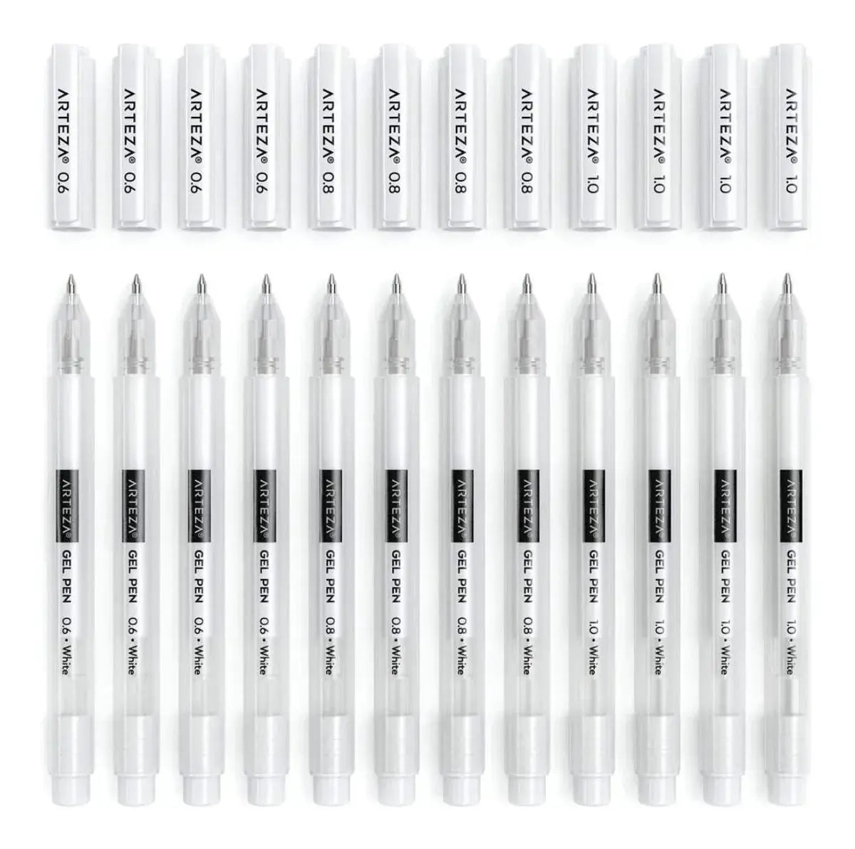 Set 12 Plumas Gel Blancas Arteza Punto 0.6 Mm 0.8 Mm 1 Mm - Coveme - accesorios