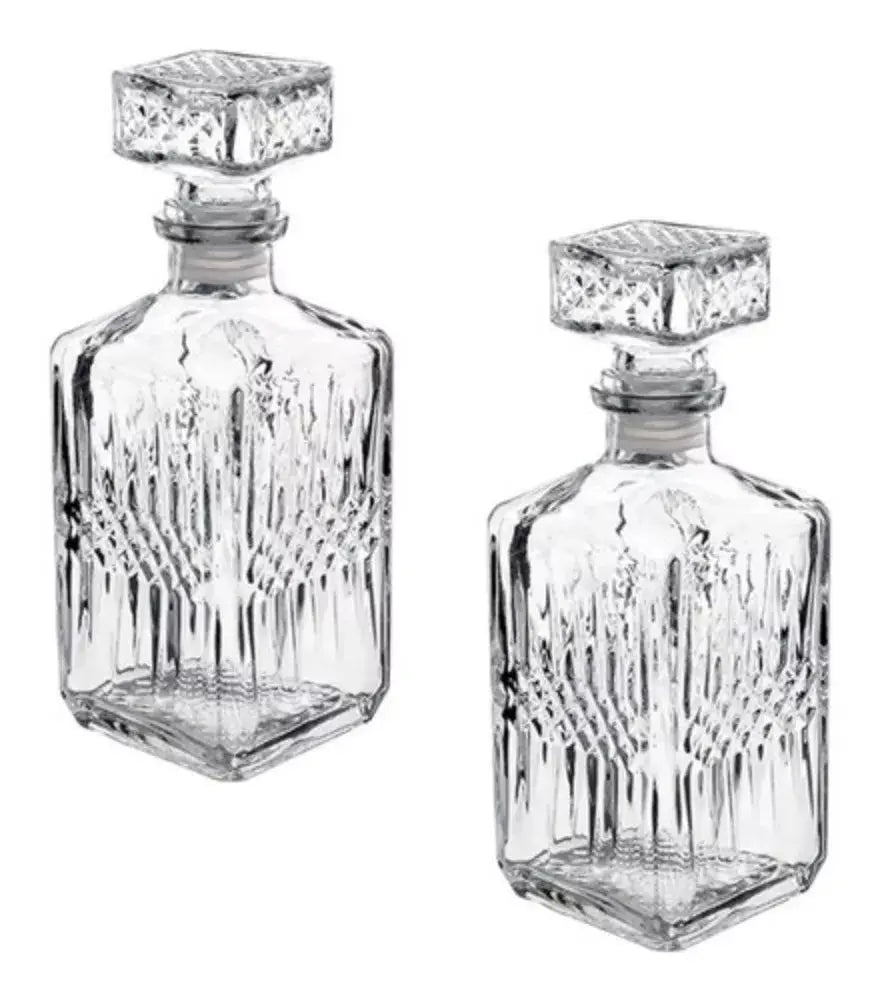 2 Pz Licorera Cuadrada Grande Rodas 750ml Vidrio Cristal - Vittori - detalle