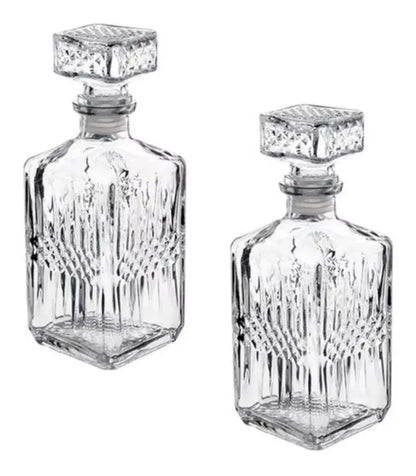 2 Pz Licorera Cuadrada Grande Rodas 750ml Vidrio Cristal - Vittori - detalle