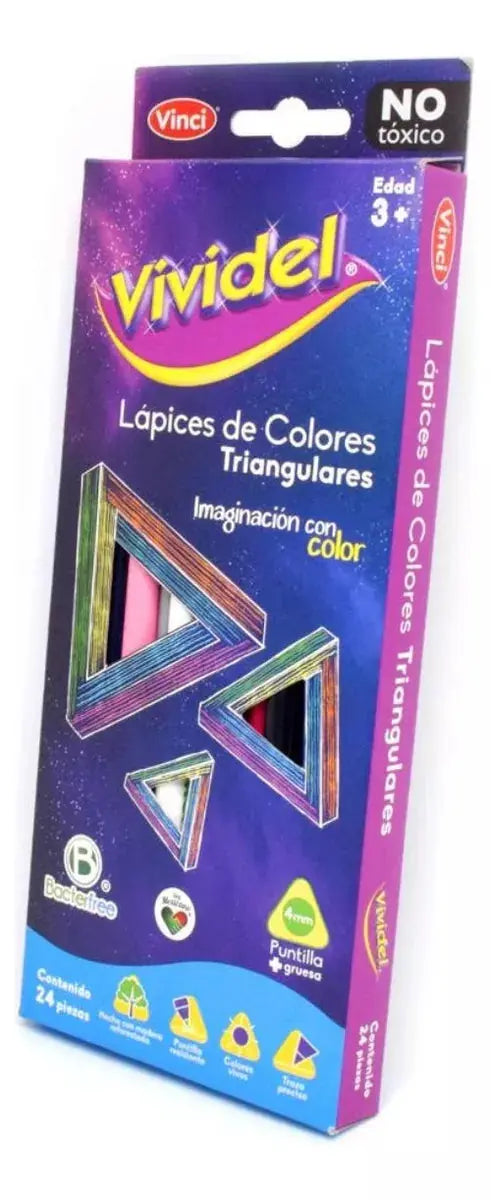 24 Lapices Colores Triangulares Vinci Vividel 4mm - Vividel