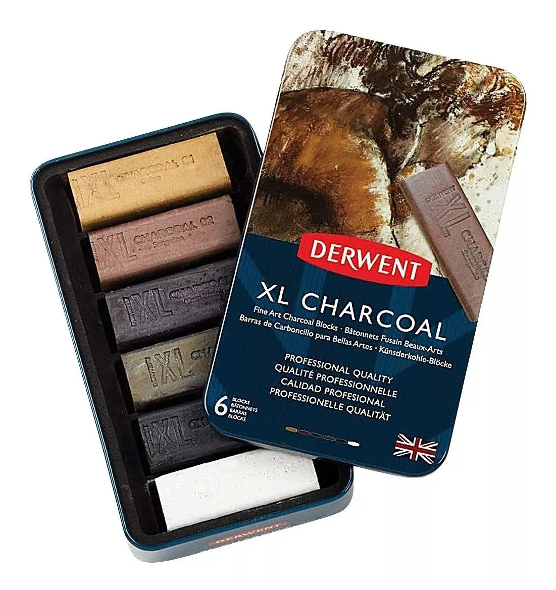 Carbón Xl Graphite Xl Charcoal Caja Metálica Derwent 6 C/u - MarchanteMX