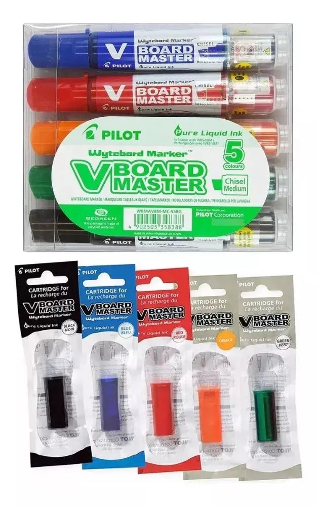 Set Plumones Pizarrón Blanco Pilot Vboard Master + Repuestos - Politec - vista lateral