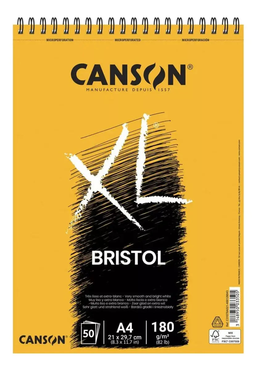 CANSON XL Bristol - Papel A4 de 180 g/m2, muy suave, almohadilla en espiral, lado corto, 50 hojas extra blancas, ideal para artistas profesionales e ilustradores - Canson - detalle
