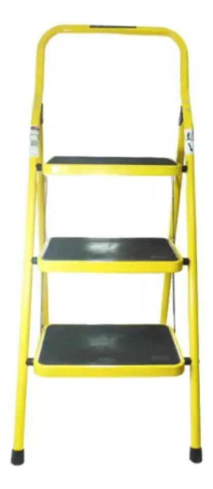 Escalera Personal Peldaños Acero 3 Escalones Amarilla - Politec - vista lateral