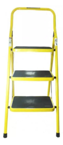 Escalera Personal Peldaños Acero 3 Escalones Amarilla - Politec - vista lateral