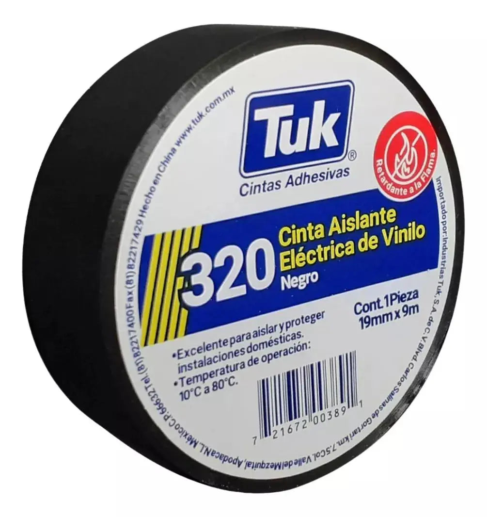Cinta Vinilo Aislamiento Tuk 19mm X 9m Negro Uso Domestico - Tuck