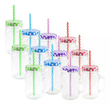 12pz Frasco Mason Jar Liso 480ml Tapa Popote Vidrio Colores - Vittori - accesorios