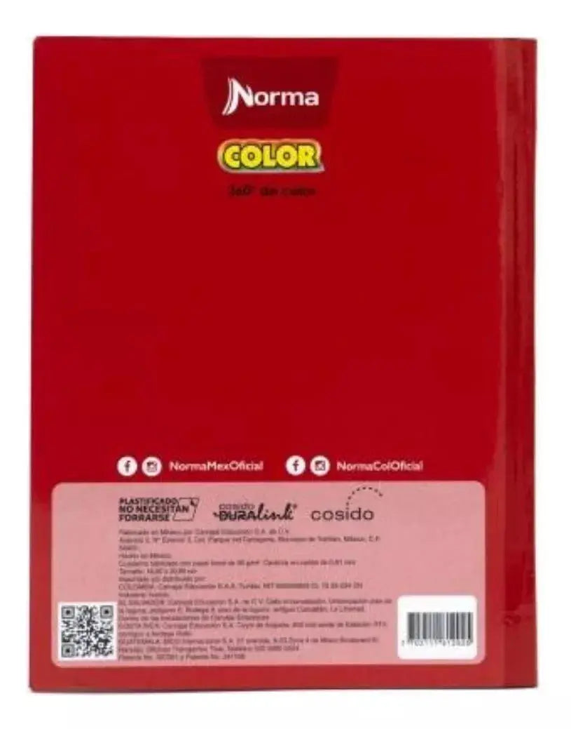 Cuaderno Frances 100hjs Norma Color 360 Cosido Cuadro Grande - Norma