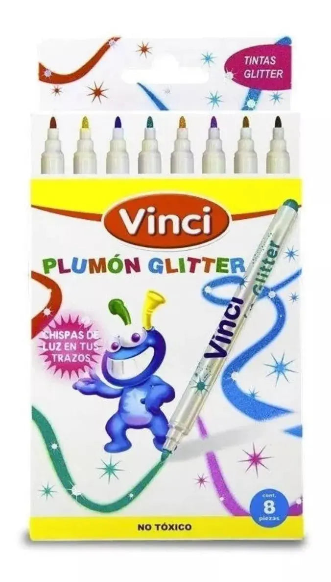 Marcador Plumón Vinci Glitter  No Tóxico Set 8 Piezas - Vinci - detalle