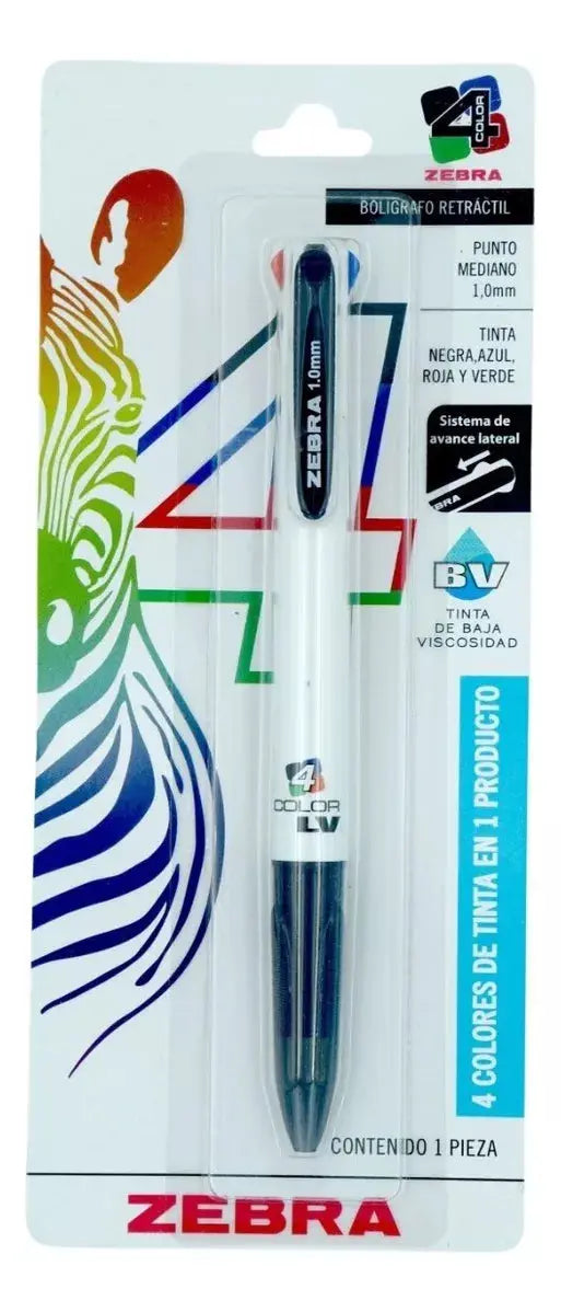 Boligrafo Cuatricolor Cuatro Tintas En Uno Zebra Punto Medio Exterior Blanco - Zebra - vista lateral