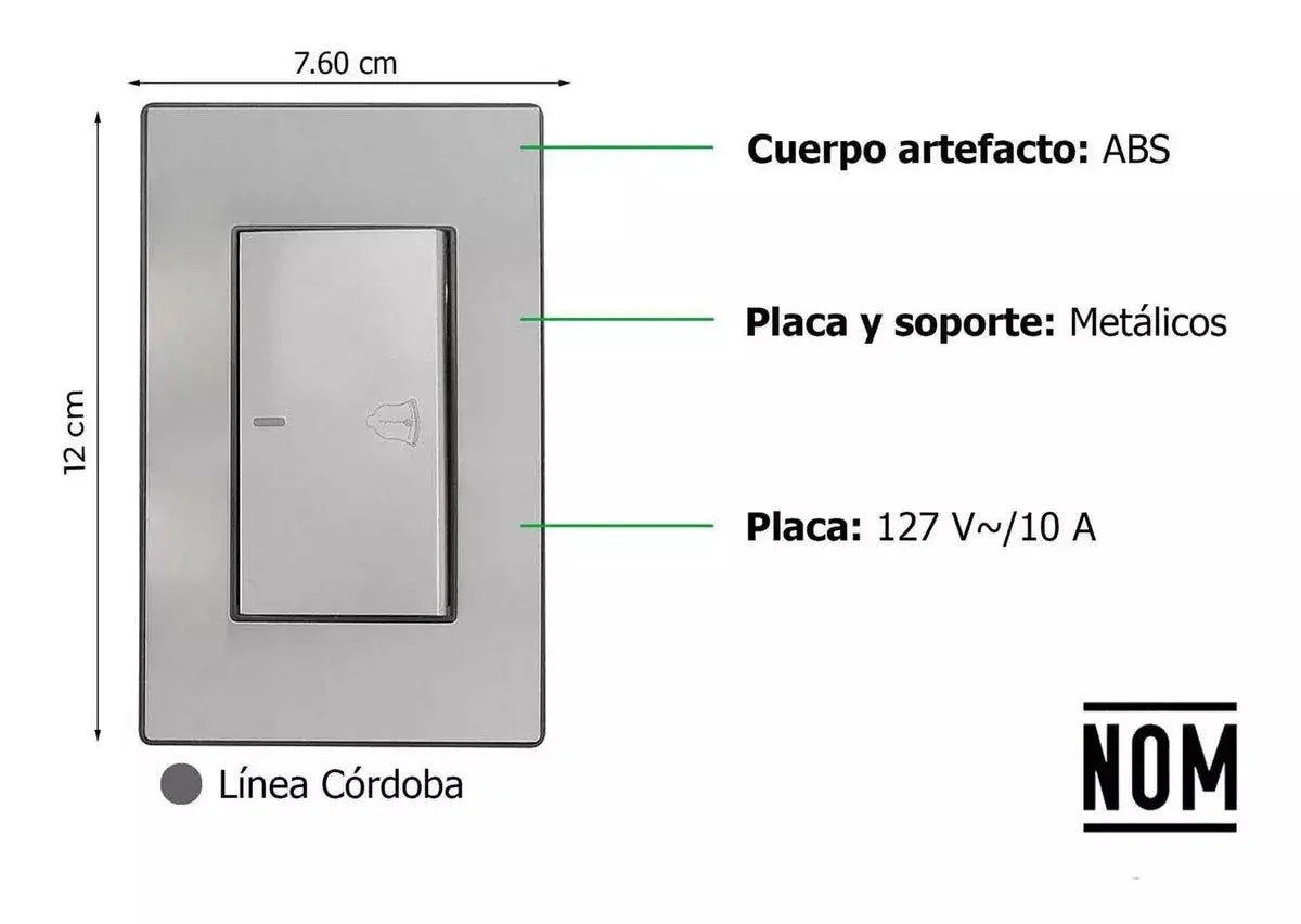 Placa Boton Timbre Sanelec 4644 Cordoba Acero Inoxidable - Sanelec - vista trasera