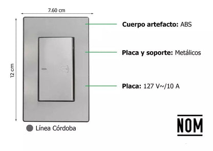 Placa Boton Timbre Sanelec 4644 Cordoba Acero Inoxidable - Sanelec - vista trasera