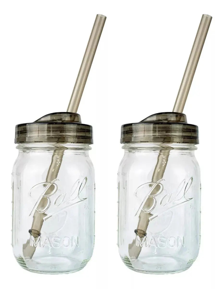 Frasco 16oz Mason Jars Ball Con Tapa Humo Boca Regula 2 Pack - Coveme - detalle