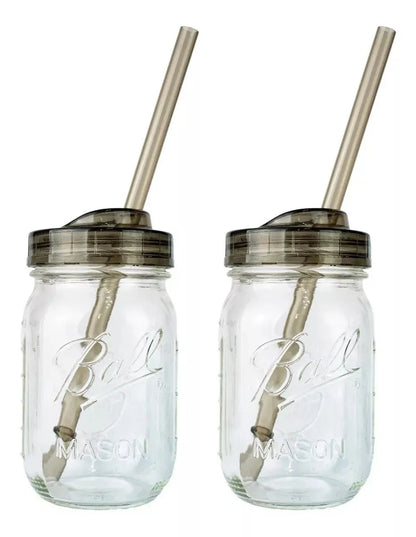 Frasco 16oz Mason Jars Ball Con Tapa Humo Boca Regula 2 Pack - Coveme - detalle