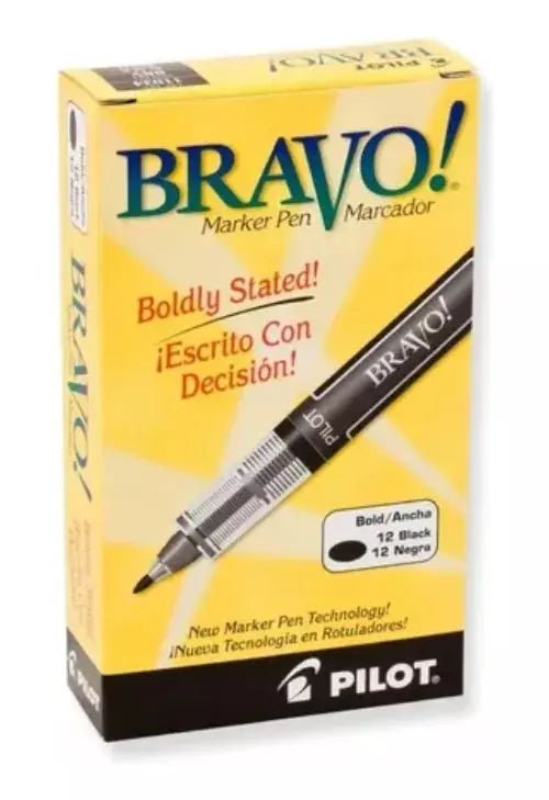 Caja 12 Marcadores Bravo Pilot Tinta Líquida Punto Fino Negro - Pilot - accesorios