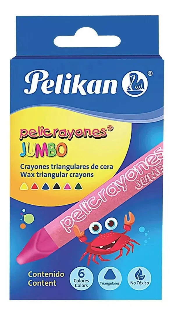 6 Crayones Triangular Jumbo Cera Pelikan Escolar Niños - Pelikan - vista trasera