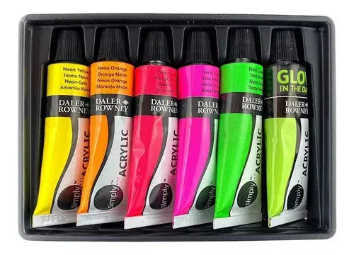 Set 6 Pintura Acrílica Neón Tubo Daler Rowney Simply 12ml - daler rowney