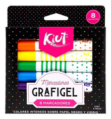 8 Marcadores Grafigel Kiut Colores Surtidos Dibujo Escritura - Kiut - vista lateral