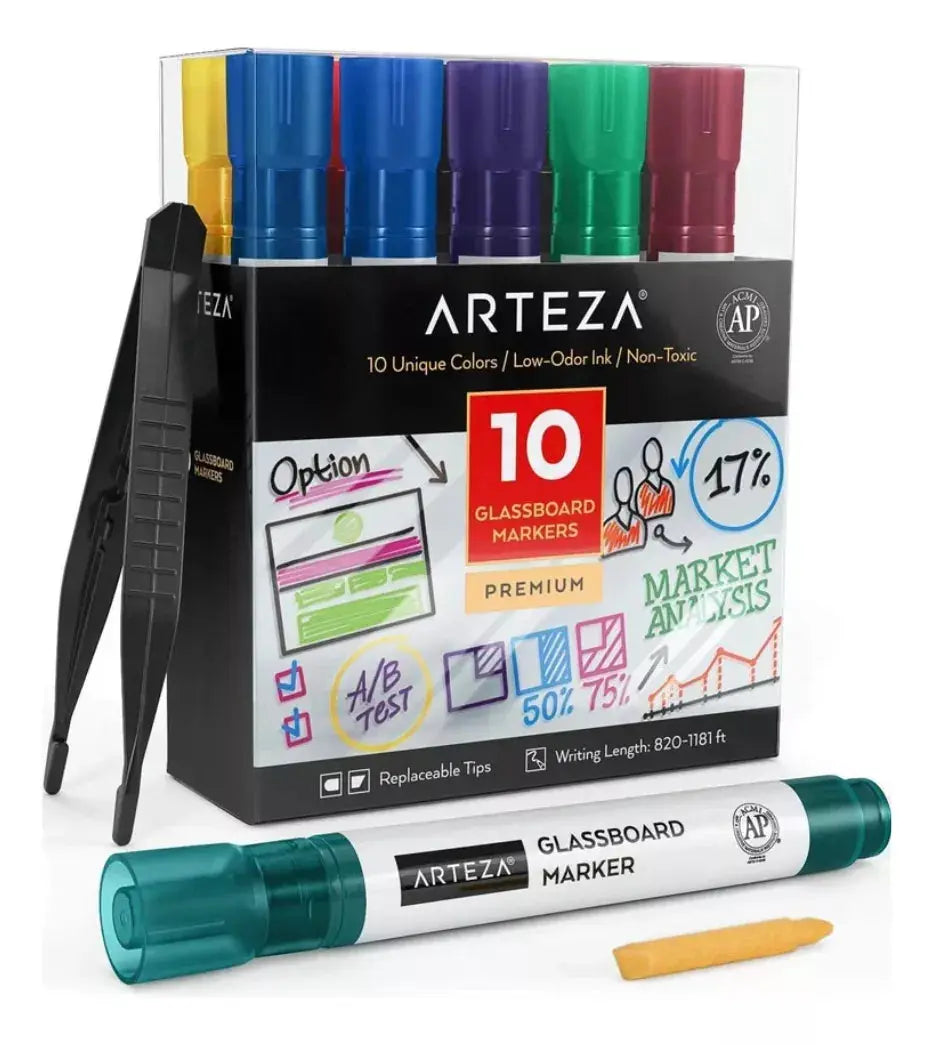 10 Rotuladores Pizarron Vidrio Varios Colores Arteza - Coveme