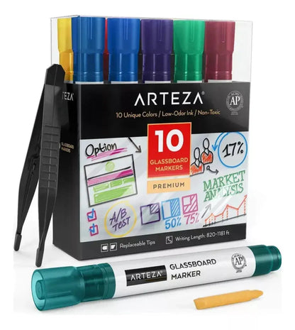 10 Rotuladores Pizarron Vidrio Varios Colores Arteza - Coveme