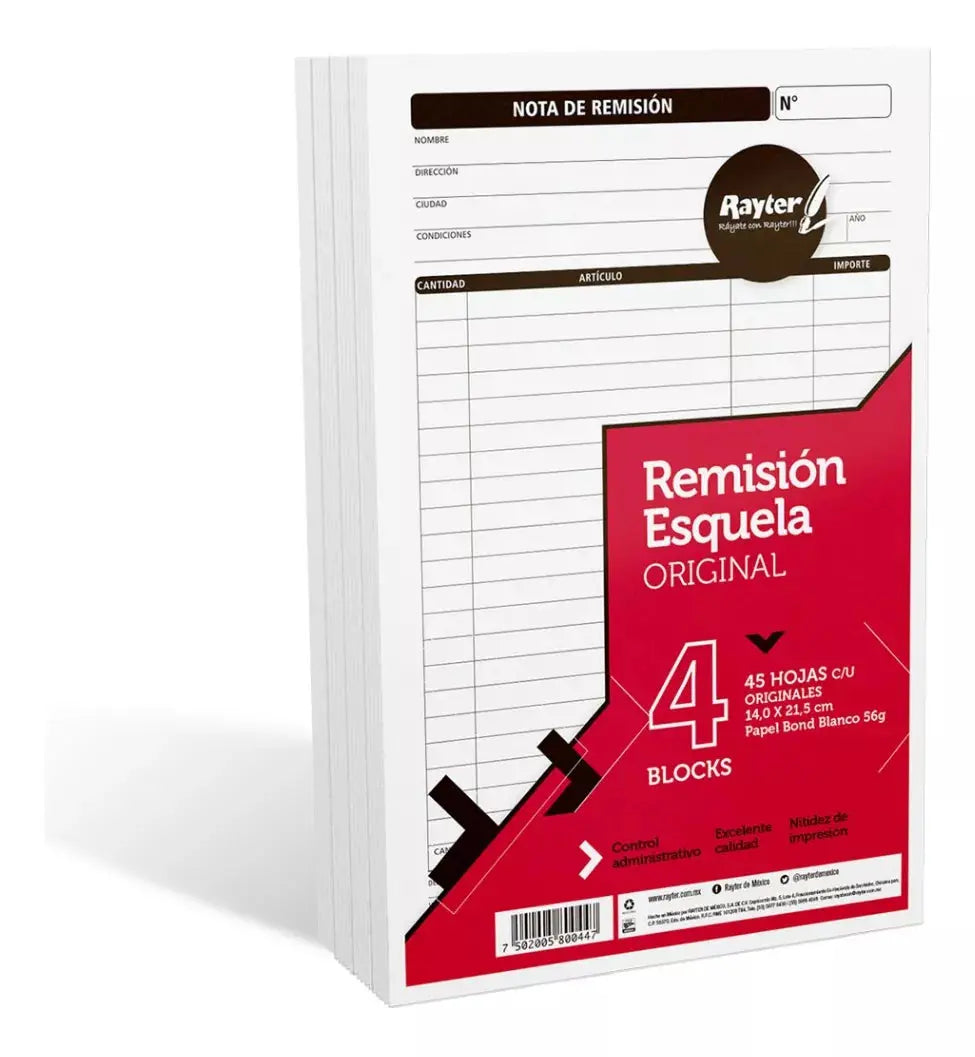 Notas RemisiÃ³n Original Rayter Esquela 4 Blocks 45 Hojas C/u - Rayter