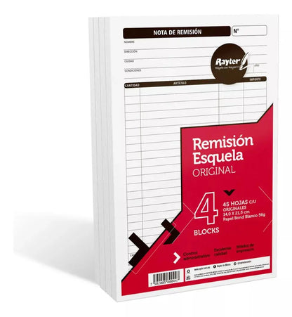 Notas RemisiÃ³n Original Rayter Esquela 4 Blocks 45 Hojas C/u - Rayter