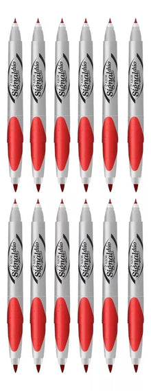 12 Marcadores Permanentes Signal Duo Rojo Azor Doble Punta - Azor