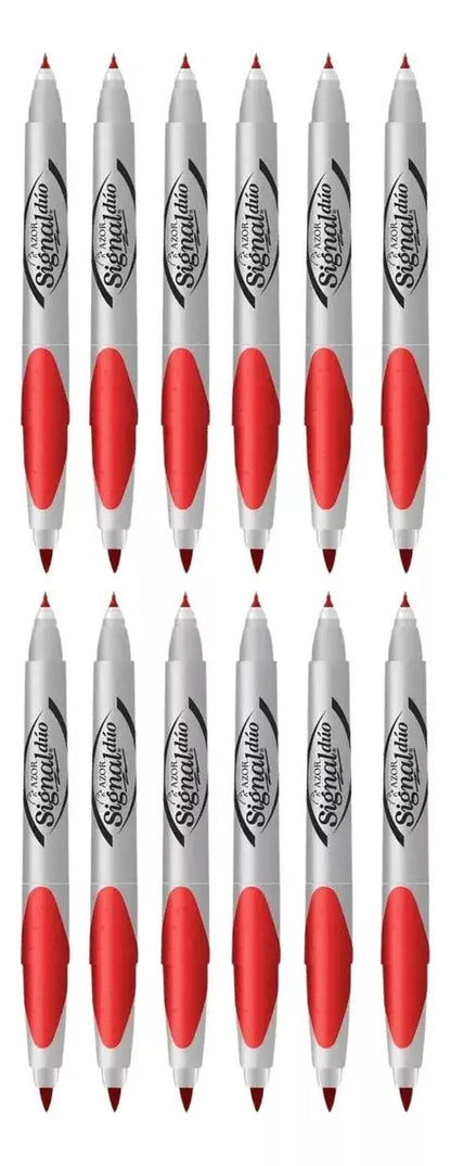 12 Marcadores Permanentes Signal Duo Rojo Azor Doble Punta - Azor