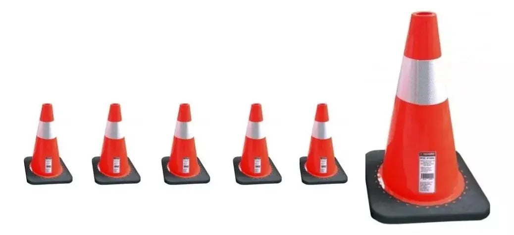 5 Pzas Cono Seguridad Naranja Peldaños 45cm Cinta Reflejante - Politec - vista lateral