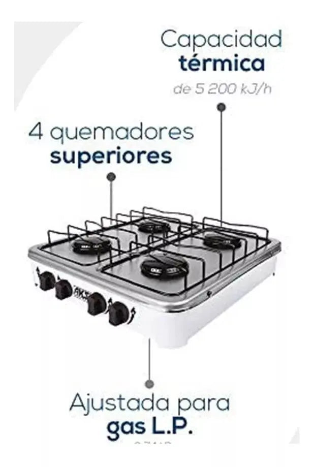 Estufa De Mesa Aksi 4 Quemadores Blanco Acero Inoxidable Color Blanco - Aksi - empaque