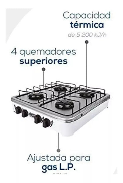 Estufa De Mesa Aksi 4 Quemadores Blanco Acero Inoxidable Color Blanco - Aksi - empaque