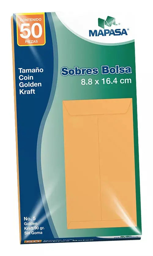 Sobre Bolsa Mapasa Con Goma Tamaño Coin 50pzs 90g Im0168 Color Golden Kraft - Mapasa