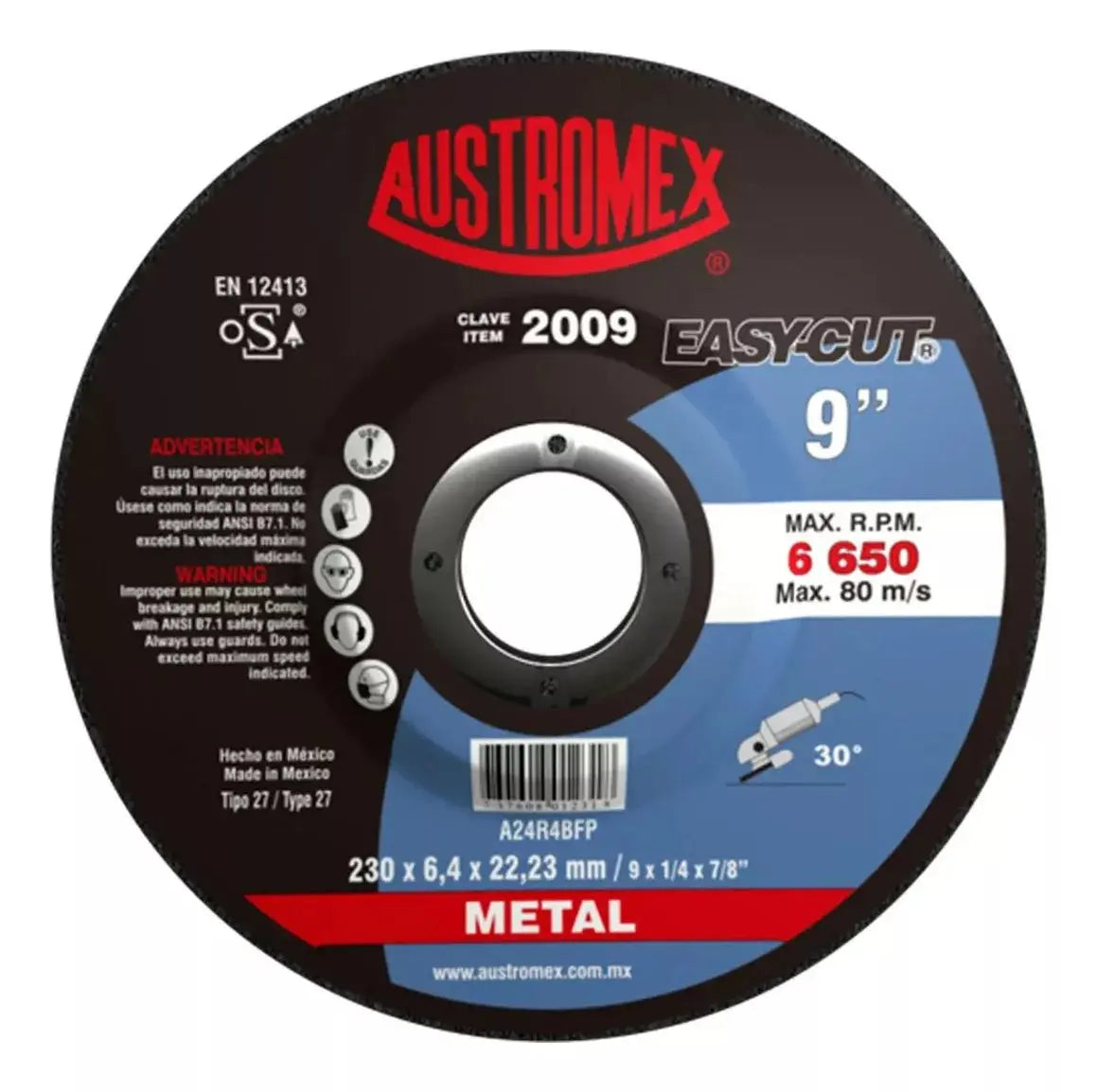 Disco Abrasivo Desbaste 2009 Austromex 9'' Grano 24 Metal - Austrodiam
