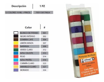 Set Pintura Acrilica Politec 12 Clasicos + 12 Especiales - Politec - empaque