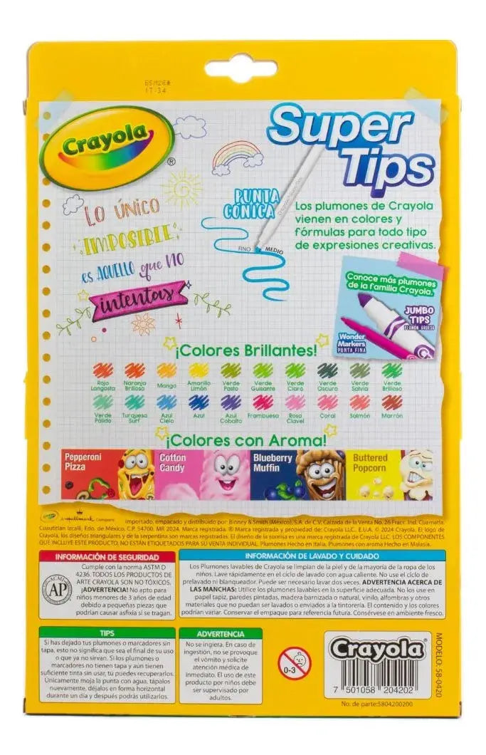 20 Plumones Super Tips + 4 Plumones Silly Scents Crayola 24 - Crayola