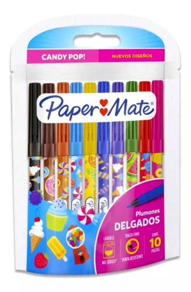 Plumones Marcadores Paper Mate Punta Fina Candy Pop 10 Piezas - Paper Mate - vista lateral