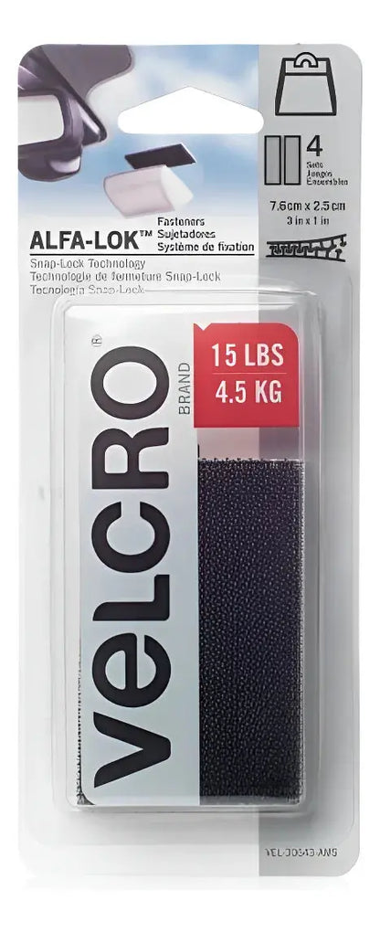 6pz Tiras Negro Alta Resistencia VELCRO, 7.62x2.54cm - Velcro - vista lateral