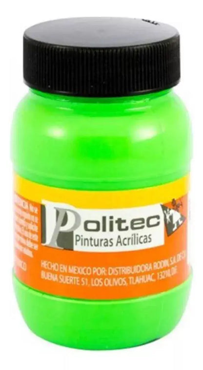 Set 6 Pintura Acrilica Politec Neon Fluorescente 100ml Color - Politec - empaque
